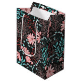 Sac Cadeau Moyen Motif rose et Turquoise floral foncé (Devant Angle)
