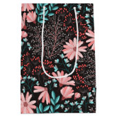 Sac Cadeau Moyen Motif rose et Turquoise floral foncé (Dos)