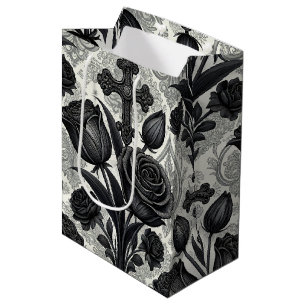 Sac Cadeau Moyen Motif Rose Gothique Foncé (2)