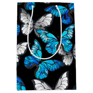 Sac Cadeau Moyen Motif sans couleur foncée avec papillons bleus Mor