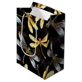 Sac Cadeau Moyen Motif sans couture avec libellules d'or (Devant Angle)