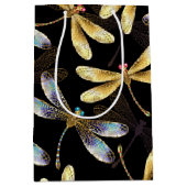 Sac Cadeau Moyen Motif sans couture avec libellules d'or (Devant)