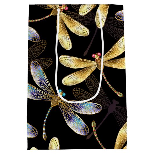 Sac Cadeau Moyen Motif sans couture avec libellules d'or (Dos)