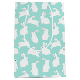 Sac Cadeau Moyen Motif Spring White Bunnies