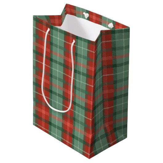 Sac Cadeau Moyen Motif tartan rouge et vert (Devant Angle)