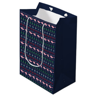 Sac Cadeau Moyen Motif tricoté de pull de Noël laid Axolotl Rétro