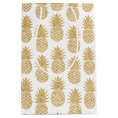 Sac Cadeau Moyen Motif tropical élégant d'ananas d'or blanc (Devant)