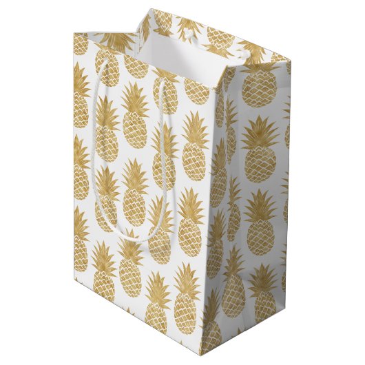 Sac Cadeau Moyen Motif tropical élégant d'ananas d'or blanc (Dos Angle)