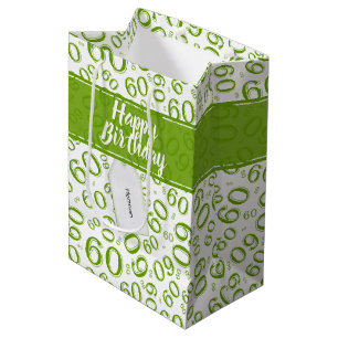 Sac Cadeau Moyen Motif vert et blanc de joyeux soixantième