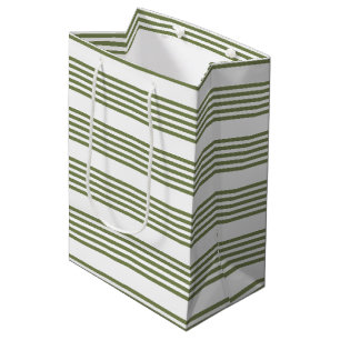Sac Cadeau Moyen Motif vert olive et blanc cinq bandes