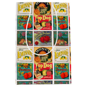 Sac Cadeau Moyen Motif vintage Étiquette de fruits