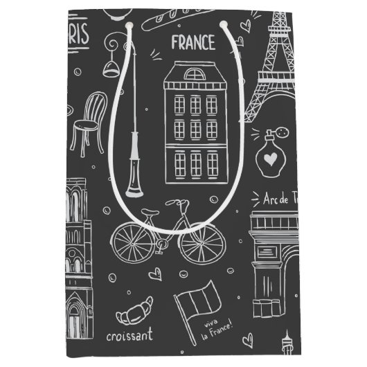 Sac Cadeau Moyen Motif Whimsical Paris Doodles (Devant)