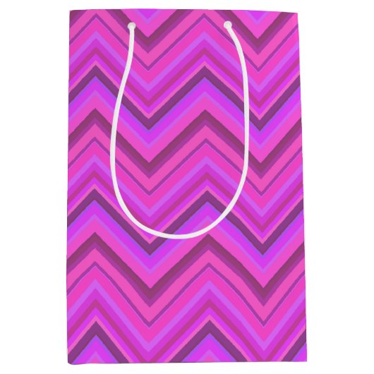 Sac Cadeau Moyen Motif zigzag à rayures roses (Devant)