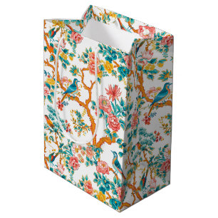 Sac Cadeau Moyen Motifs d'inspiration asiatique, Fleurs colorées oi