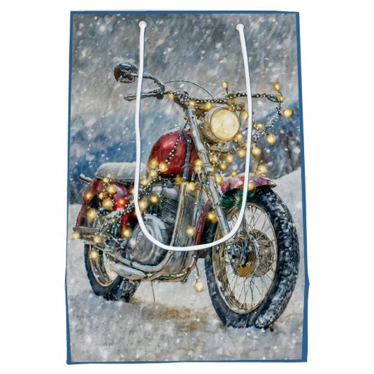 Sac Cadeau Moyen Moto rouge avec lumières de Noël (Dos)