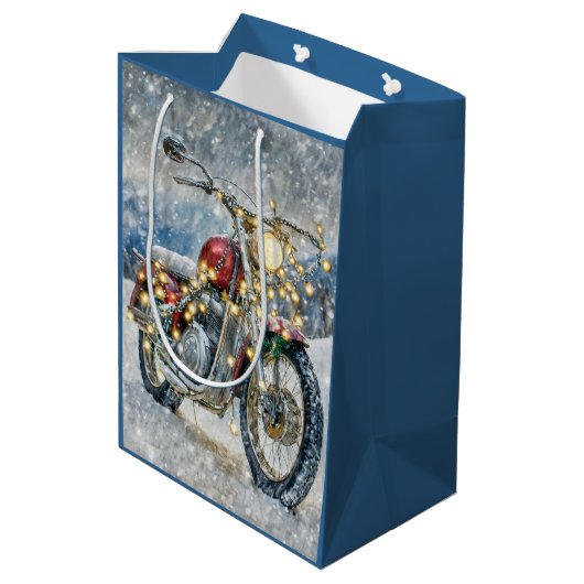 Sac Cadeau Moyen Moto rouge avec lumières de Noël (Dos Angle)