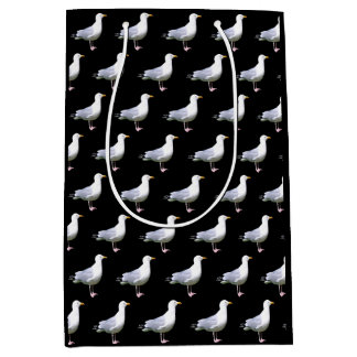 Sac Cadeau Moyen Mouette Debout Oiseau Noir de la Côte Nature Desig