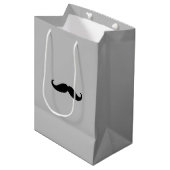 Sac Cadeau Moyen Moustache noire rétro gris (Devant Angle)