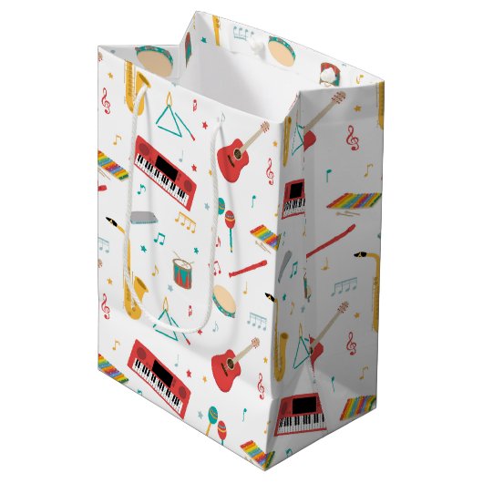 Sac Cadeau Moyen Musical Instruments Music Theme Pattern (Devant Angle)