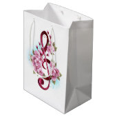 Sac Cadeau Moyen Musical treble clef notes with sakura flowers (Dos Angle)