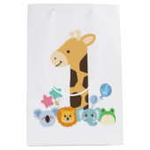 Sac Cadeau Moyen My First Birthday. Giraffe and Happy Animals Desig (Devant)