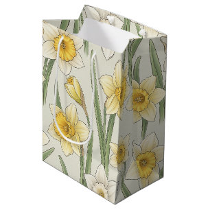 Sac Cadeau Moyen Narcisses jaunes vintage sur fond ivoire