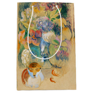 Sac Cadeau Moyen Nature morte de Gauguin avec Chat Art Floral Vinta