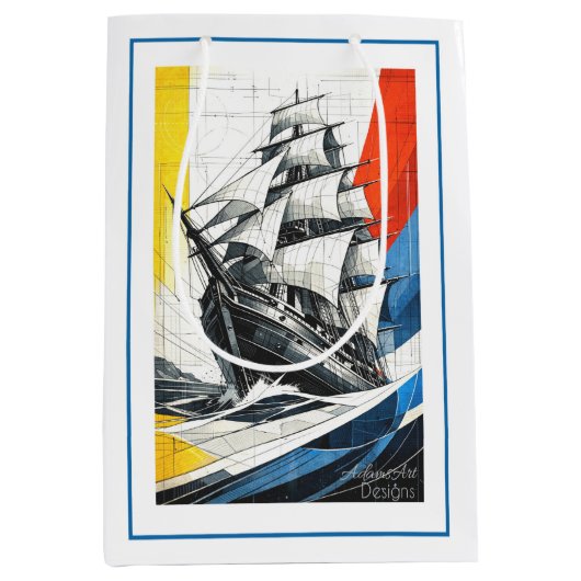 Sac Cadeau Moyen Navire à voiles géométrique moderne (Devant)