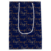Sac Cadeau Moyen Navy Blue and Gold Merry Christmas Word Art (Dos)