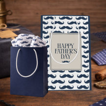 Navy Blue Mustache Pattern Happy Father's Day