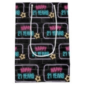 Sac Cadeau Moyen Neon 21st Birthday Sign On Brick (Dos)