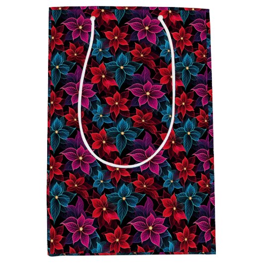 Sac Cadeau Moyen Neon Christmas Poinsettias (Devant)