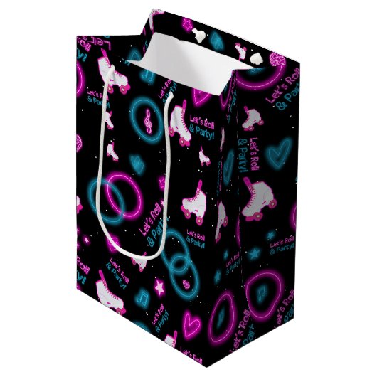 Sac Cadeau Moyen Neon Glow Roller Skating Roll Motif (Devant Angle)