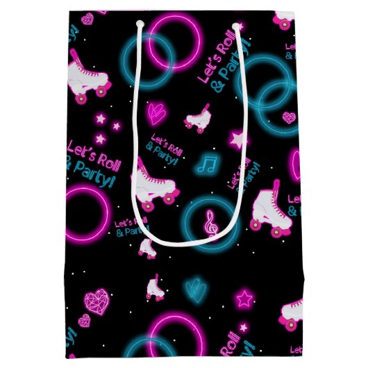 Sac Cadeau Moyen Neon Glow Roller Skating Roll Motif (Dos)