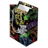 Sac Cadeau Moyen Neon Graffiti Gaming Pattern (Devant Angle)