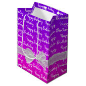 Sac Cadeau Moyen Neon Joyeux Anniversaire Avec Bow Blanc (Devant Angle)