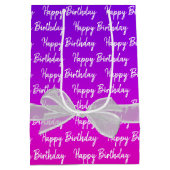 Sac Cadeau Moyen Neon Joyeux Anniversaire Avec Bow Blanc (Dos)