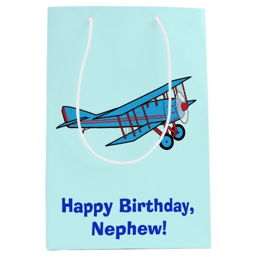 Sac Cadeau Moyen Neveu de joyeux anniversaire avec l'avion (Devant)