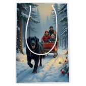 Sac Cadeau Moyen Newfoundland Dog Snowy Sleigh Ride Christmas (Devant)