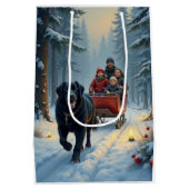 Sac Cadeau Moyen Newfoundland Dog Snowy Sleigh Ride Christmas (Dos)