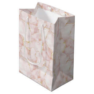 Sac Cadeau Moyen Noces Fleurales Pétales de Rose Rose Foncé Or