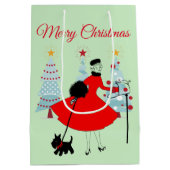 Sac Cadeau Moyen Noël 1950 Dame avec Scottish Terrior  (Dos)