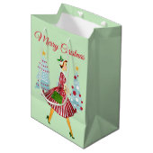 Sac Cadeau Moyen Noël 1950 Dame Vintage  (Devant Angle)