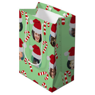Sac Cadeau Moyen Noël Amusant Photo de famille Chapeaux de Père Noë