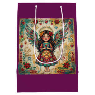 Sac Cadeau Moyen Noël Ange Art Populaire Vintage