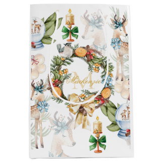 Sac Cadeau Moyen Noël aquarelle personnalisé