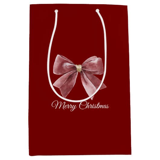 Sac Cadeau Moyen Noël Arc Rouge Or (Devant)