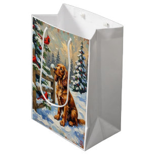 Sac Cadeau Moyen Noël au style vintage avec un Cocker Spaniel et de