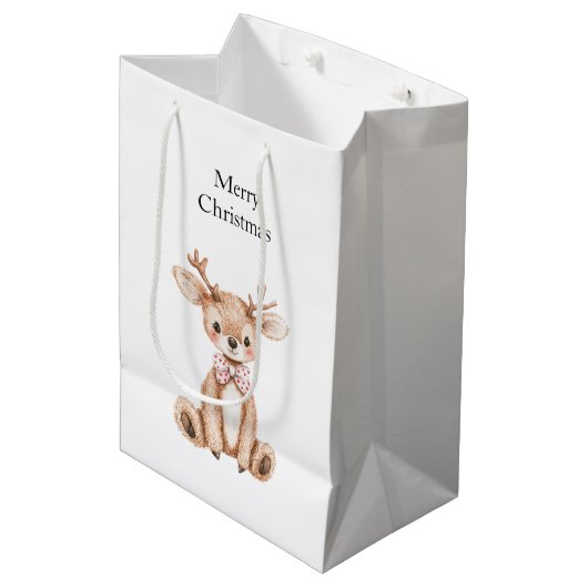 Sac Cadeau Moyen Noël aux Cerfs mignons (Devant Angle)