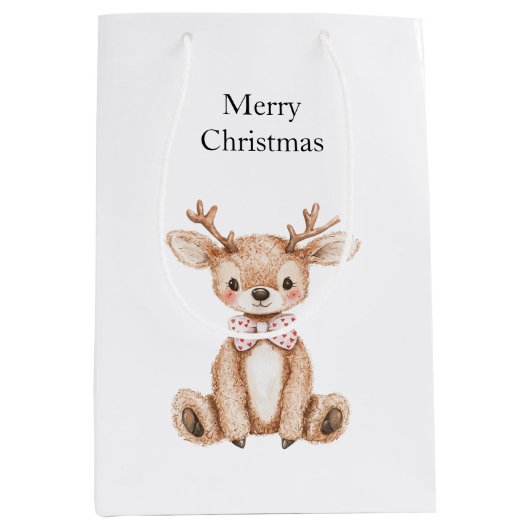 Sac Cadeau Moyen Noël aux Cerfs mignons (Devant)